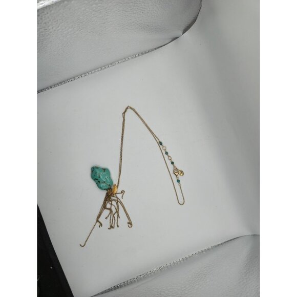 Angel Signed Natural Turquoise Nugget Necklace – Gold Chain Tassel Pendant - Picture 6 of 6